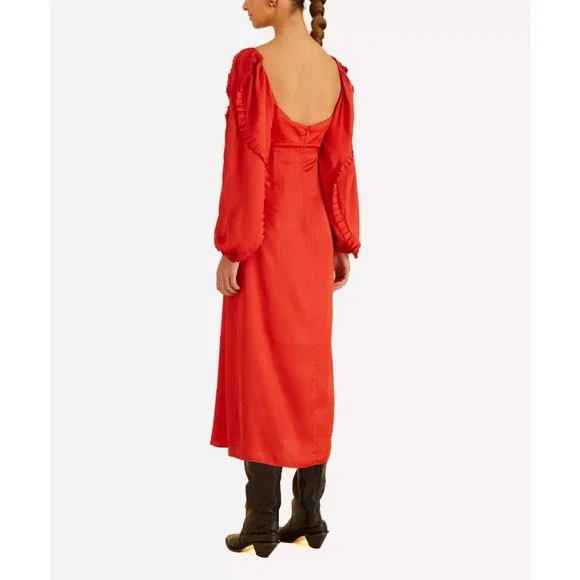 NWT! ANTHROPOLOGIE FARM RIO Red Heart-Shaped Neckline Midi-Dress XXS - Picture 6 of 8